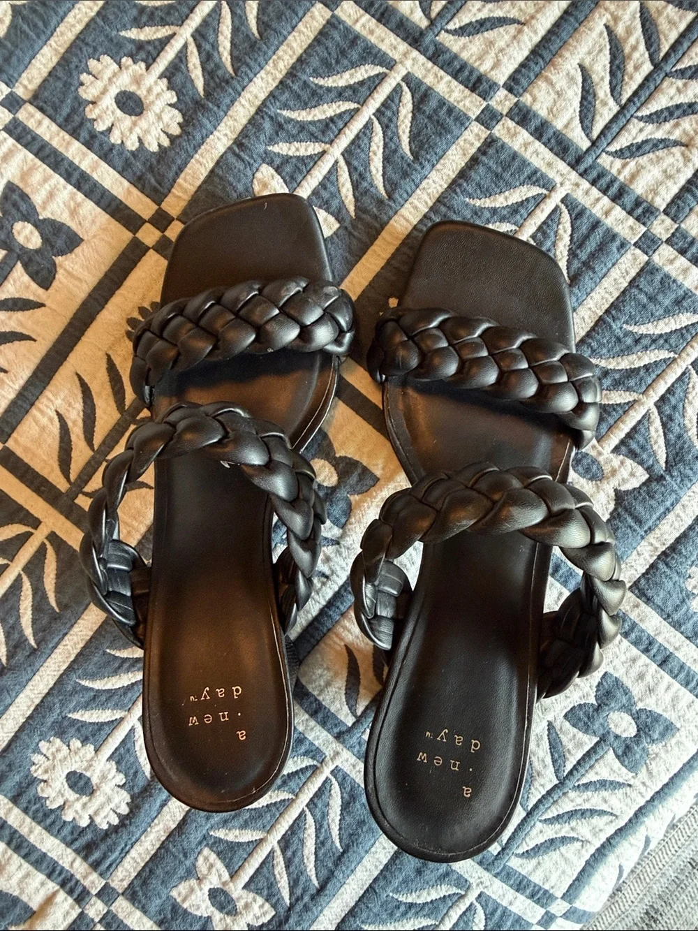 a new day Black Braided Double-Strap Heeled Sandals